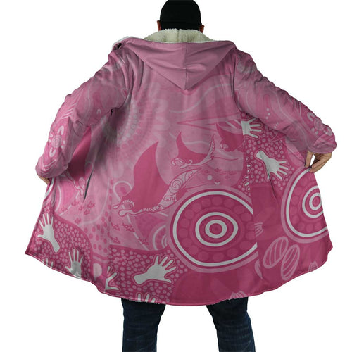 Australia Breast Cancer Awareness Cloak Pink Ribbon Manta Ray Aboriginal Art - Aussie Hoodie
