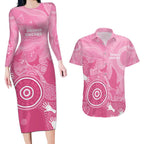 Australia Breast Cancer Awareness Couples Matching Long Sleeve Bodycon Dress and Hawaiian Shirt Pink Ribbon Manta Ray Aboriginal Art - Aussie Hoodie