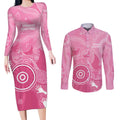 Australia Breast Cancer Awareness Couples Matching Long Sleeve Bodycon Dress and Long Sleeve Button Shirt Pink Ribbon Manta Ray Aboriginal Art - Aussie Hoodie