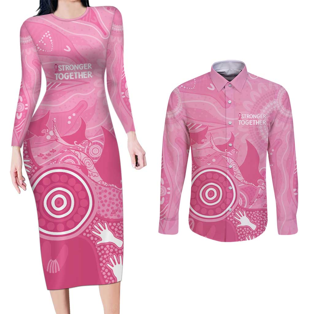 Australia Breast Cancer Awareness Couples Matching Long Sleeve Bodycon Dress and Long Sleeve Button Shirt Pink Ribbon Manta Ray Aboriginal Art - Aussie Hoodie