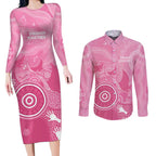 Australia Breast Cancer Awareness Couples Matching Long Sleeve Bodycon Dress and Long Sleeve Button Shirt Pink Ribbon Manta Ray Aboriginal Art - Aussie Hoodie