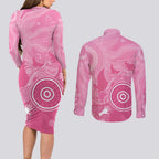 Australia Breast Cancer Awareness Couples Matching Long Sleeve Bodycon Dress and Long Sleeve Button Shirt Pink Ribbon Manta Ray Aboriginal Art - Aussie Hoodie