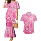 Australia Breast Cancer Awareness Couples Matching Mermaid Dress and Hawaiian Shirt Pink Ribbon Manta Ray Aboriginal Art - Aussie Hoodie