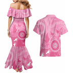 Australia Breast Cancer Awareness Couples Matching Mermaid Dress and Hawaiian Shirt Pink Ribbon Manta Ray Aboriginal Art - Aussie Hoodie