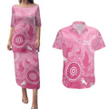 Australia Breast Cancer Awareness Couples Matching Puletasi and Hawaiian Shirt Pink Ribbon Manta Ray Aboriginal Art - Aussie Hoodie