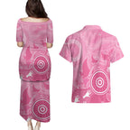 Australia Breast Cancer Awareness Couples Matching Puletasi and Hawaiian Shirt Pink Ribbon Manta Ray Aboriginal Art - Aussie Hoodie