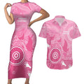 Australia Breast Cancer Awareness Couples Matching Short Sleeve Bodycon Dress and Hawaiian Shirt Pink Ribbon Manta Ray Aboriginal Art - Aussie Hoodie