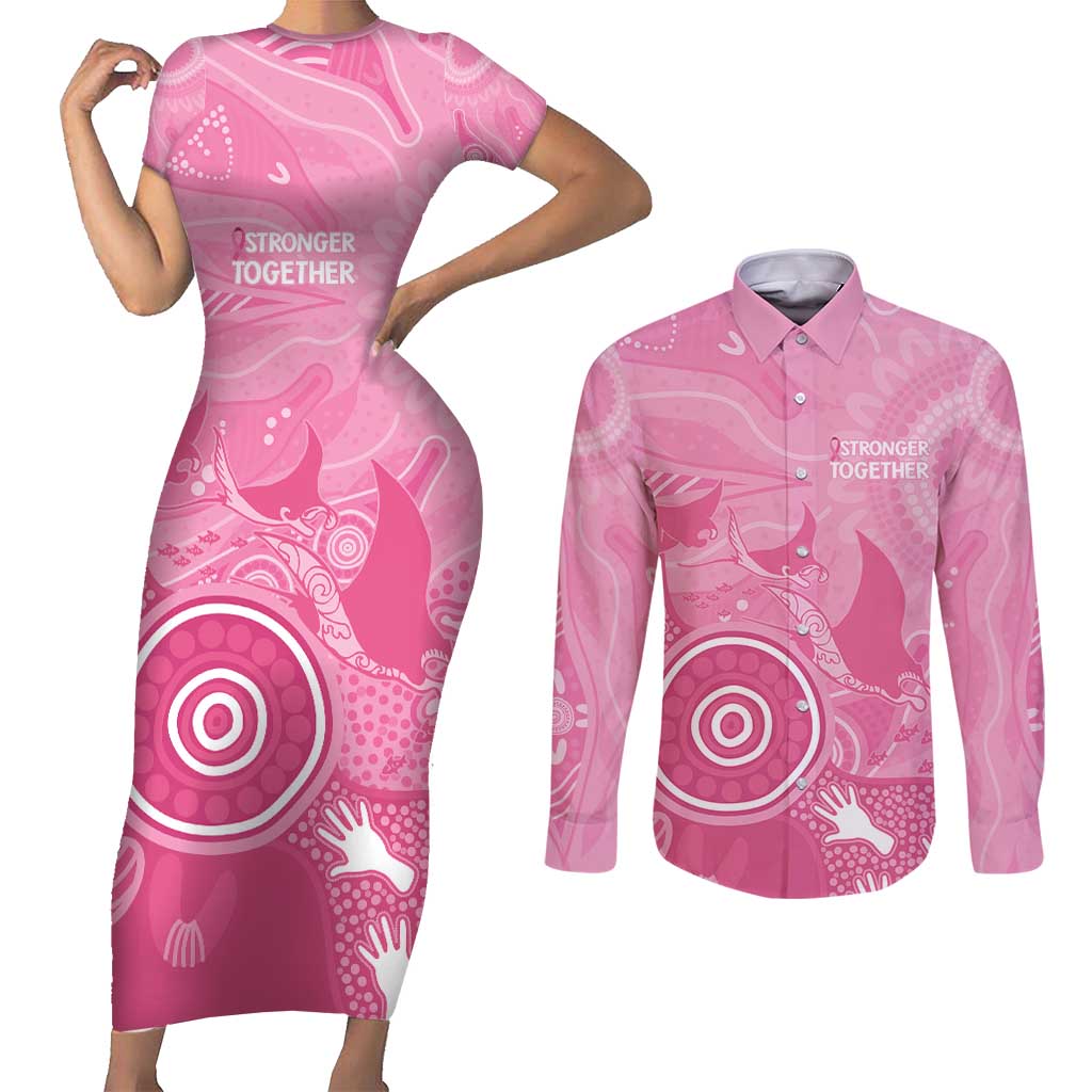 Australia Breast Cancer Awareness Couples Matching Short Sleeve Bodycon Dress and Long Sleeve Button Shirt Pink Ribbon Manta Ray Aboriginal Art - Aussie Hoodie