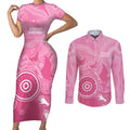 Australia Breast Cancer Awareness Couples Matching Short Sleeve Bodycon Dress and Long Sleeve Button Shirt Pink Ribbon Manta Ray Aboriginal Art - Aussie Hoodie