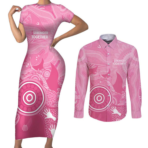 Australia Breast Cancer Awareness Couples Matching Short Sleeve Bodycon Dress and Long Sleeve Button Shirt Pink Ribbon Manta Ray Aboriginal Art - Aussie Hoodie