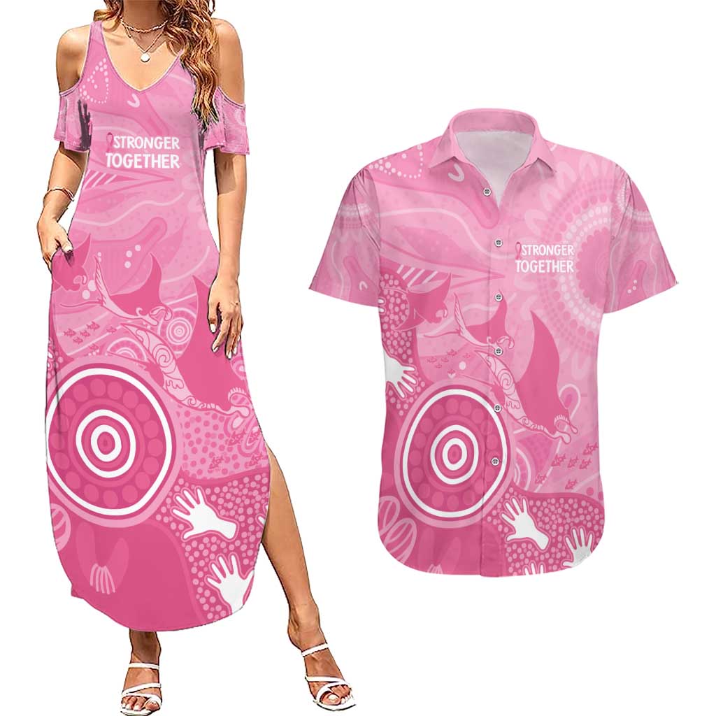 Australia Breast Cancer Awareness Couples Matching Summer Maxi Dress and Hawaiian Shirt Pink Ribbon Manta Ray Aboriginal Art - Aussie Hoodie