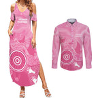 Australia Breast Cancer Awareness Couples Matching Summer Maxi Dress and Long Sleeve Button Shirt Pink Ribbon Manta Ray Aboriginal Art - Aussie Hoodie