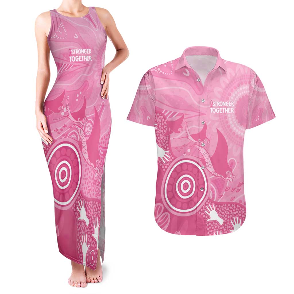 Australia Breast Cancer Awareness Couples Matching Tank Maxi Dress and Hawaiian Shirt Pink Ribbon Manta Ray Aboriginal Art - Aussie Hoodie