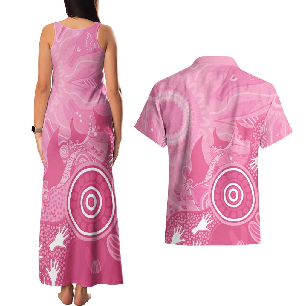 Australia Breast Cancer Awareness Couples Matching Tank Maxi Dress and Hawaiian Shirt Pink Ribbon Manta Ray Aboriginal Art - Aussie Hoodie