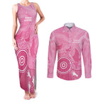 Australia Breast Cancer Awareness Couples Matching Tank Maxi Dress and Long Sleeve Button Shirt Pink Ribbon Manta Ray Aboriginal Art - Aussie Hoodie
