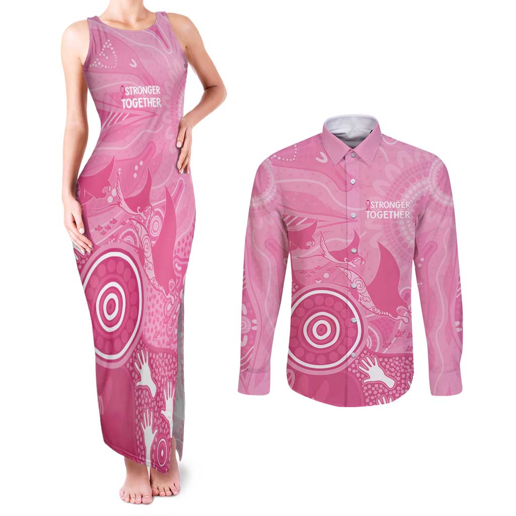 Australia Breast Cancer Awareness Couples Matching Tank Maxi Dress and Long Sleeve Button Shirt Pink Ribbon Manta Ray Aboriginal Art - Aussie Hoodie