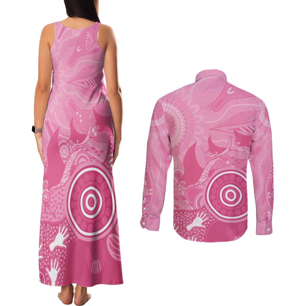 Australia Breast Cancer Awareness Couples Matching Tank Maxi Dress and Long Sleeve Button Shirt Pink Ribbon Manta Ray Aboriginal Art - Aussie Hoodie