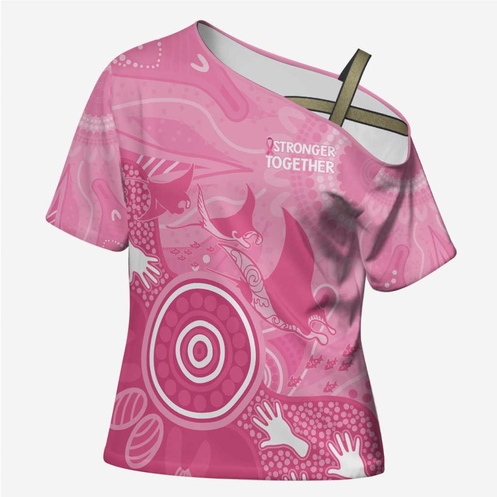Australia Breast Cancer Awareness Cross Shoulder Shirt Pink Ribbon Manta Ray Aboriginal Art - Aussie Hoodie
