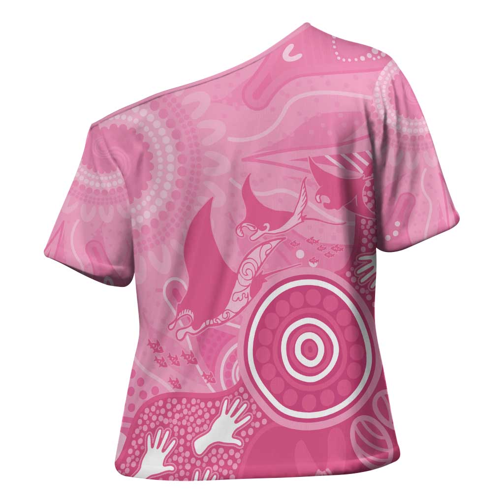 Australia Breast Cancer Awareness Cross Shoulder Shirt Pink Ribbon Manta Ray Aboriginal Art - Aussie Hoodie