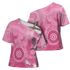 Australia Breast Cancer Awareness Cross Shoulder Shirt Pink Ribbon Manta Ray Aboriginal Art - Aussie Hoodie