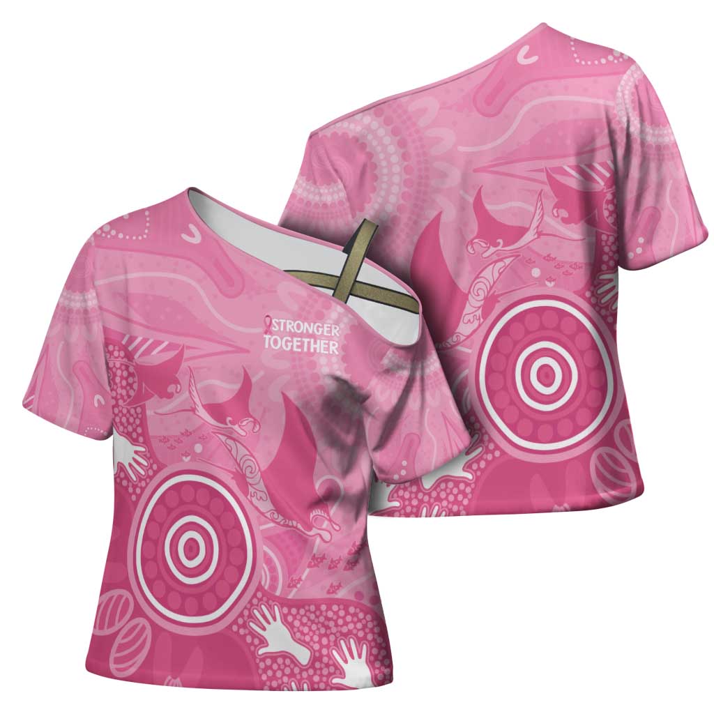 Australia Breast Cancer Awareness Cross Shoulder Shirt Pink Ribbon Manta Ray Aboriginal Art - Aussie Hoodie