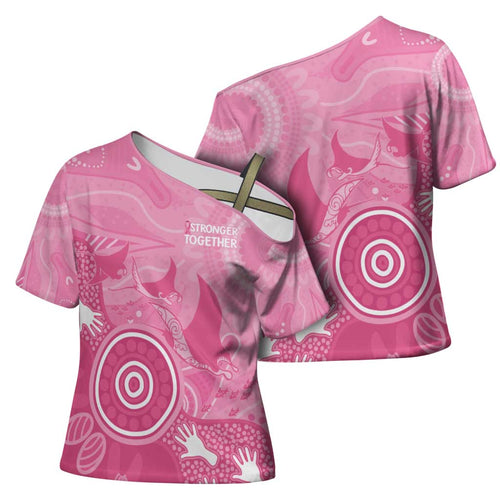 Australia Breast Cancer Awareness Cross Shoulder Shirt Pink Ribbon Manta Ray Aboriginal Art - Aussie Hoodie