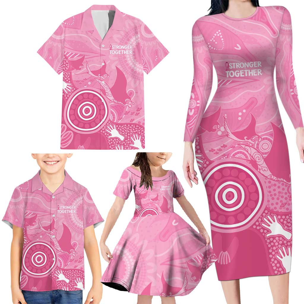 Australia Breast Cancer Awareness Family Matching Long Sleeve Bodycon Dress and Hawaiian Shirt Pink Ribbon Manta Ray Aboriginal Art - Aussie Hoodie