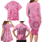 Australia Breast Cancer Awareness Family Matching Long Sleeve Bodycon Dress and Hawaiian Shirt Pink Ribbon Manta Ray Aboriginal Art - Aussie Hoodie