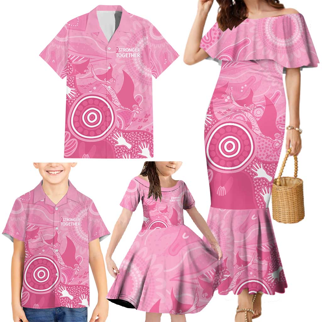 Australia Breast Cancer Awareness Family Matching Mermaid Dress and Hawaiian Shirt Pink Ribbon Manta Ray Aboriginal Art - Aussie Hoodie