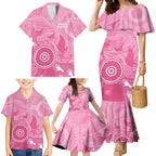 Australia Breast Cancer Awareness Family Matching Mermaid Dress and Hawaiian Shirt Pink Ribbon Manta Ray Aboriginal Art - Aussie Hoodie