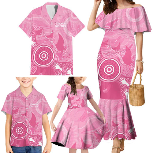 Australia Breast Cancer Awareness Family Matching Mermaid Dress and Hawaiian Shirt Pink Ribbon Manta Ray Aboriginal Art - Aussie Hoodie