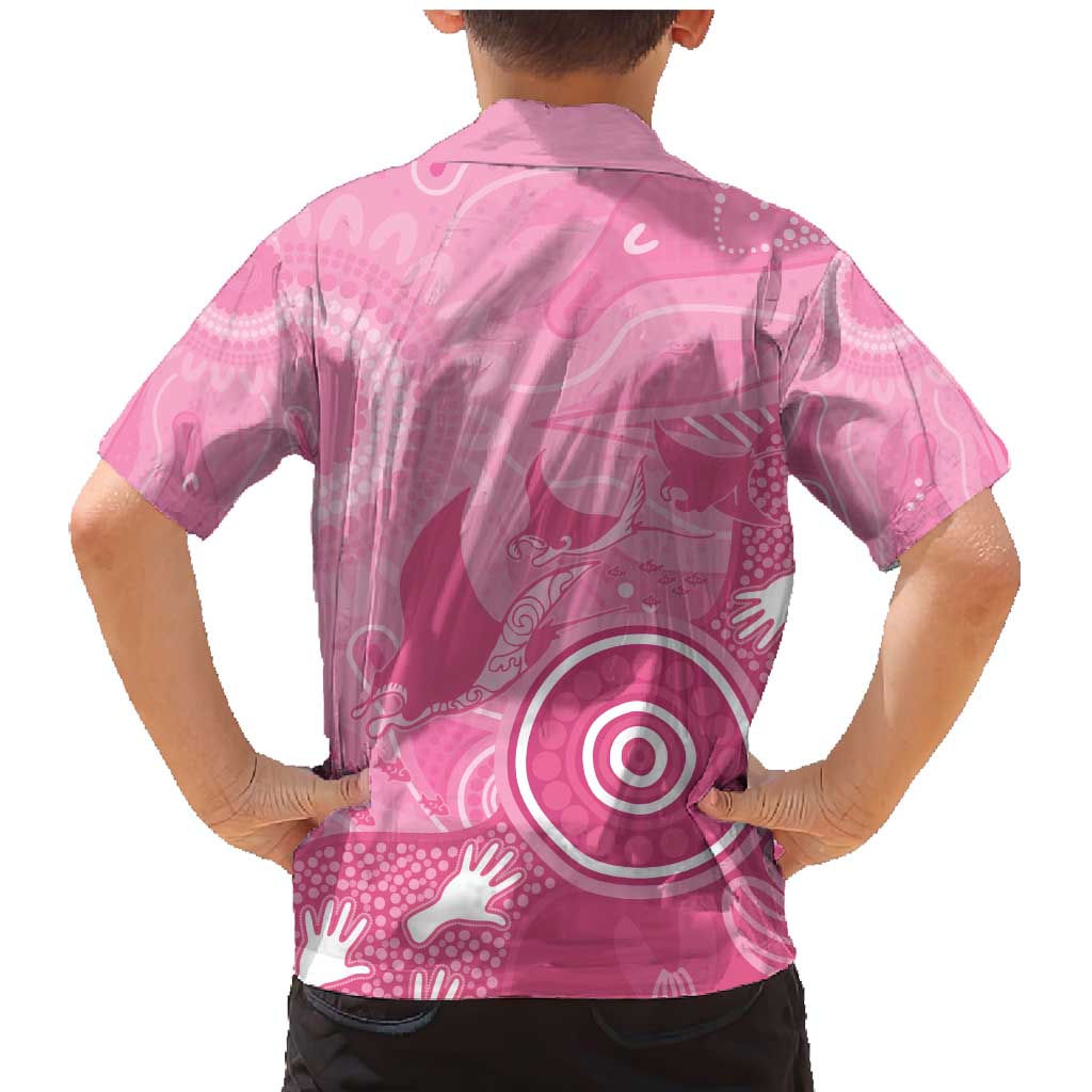 Australia Breast Cancer Awareness Family Matching Mermaid Dress and Hawaiian Shirt Pink Ribbon Manta Ray Aboriginal Art - Aussie Hoodie