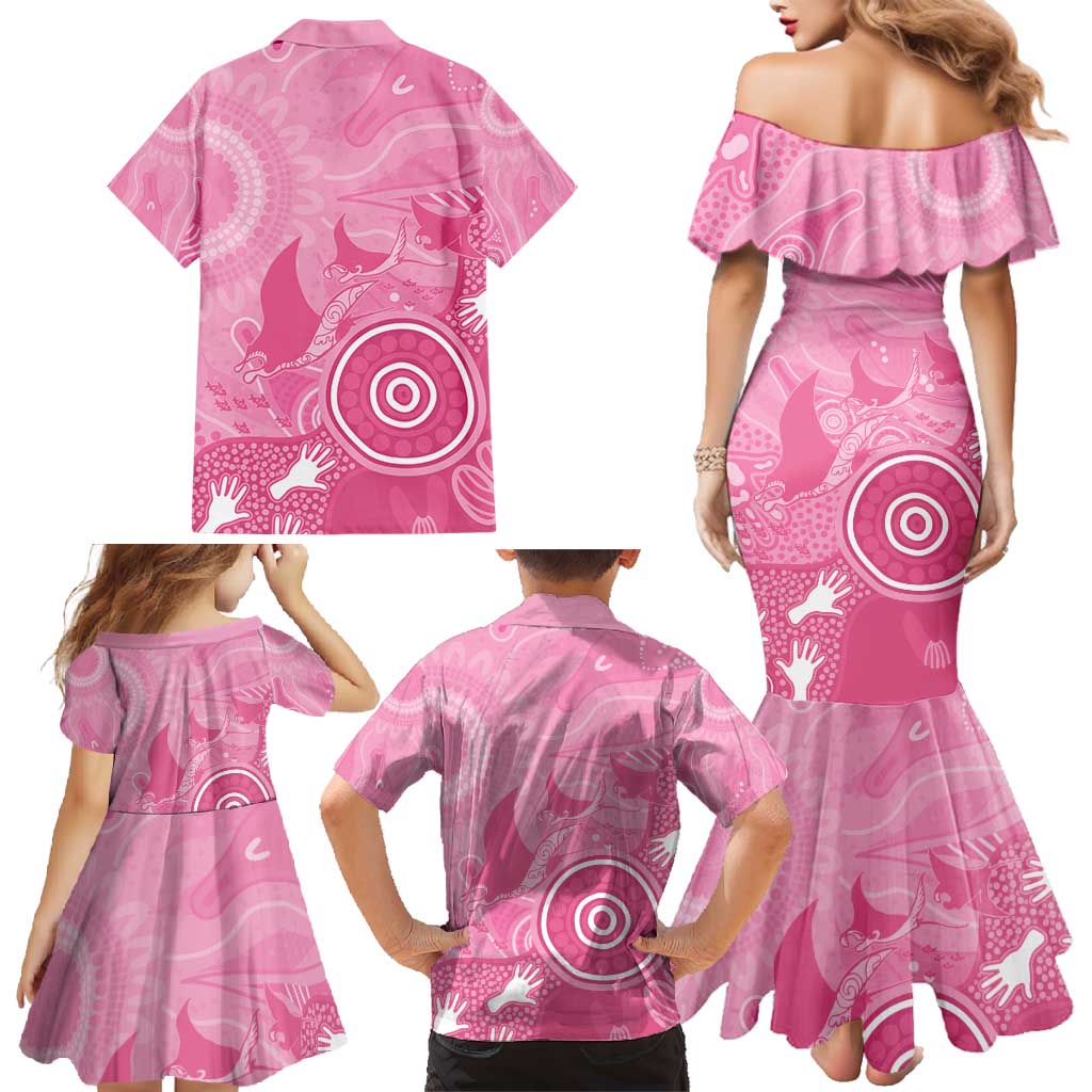 Australia Breast Cancer Awareness Family Matching Mermaid Dress and Hawaiian Shirt Pink Ribbon Manta Ray Aboriginal Art - Aussie Hoodie
