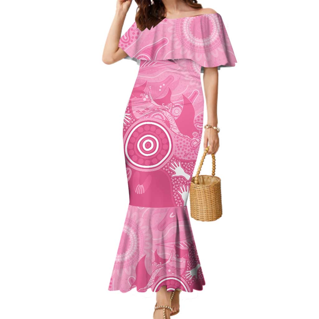 Australia Breast Cancer Awareness Family Matching Mermaid Dress and Hawaiian Shirt Pink Ribbon Manta Ray Aboriginal Art - Aussie Hoodie