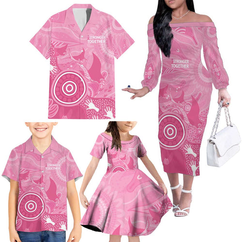 Australia Breast Cancer Awareness Family Matching Off The Shoulder Long Sleeve Dress and Hawaiian Shirt Pink Ribbon Manta Ray Aboriginal Art - Aussie Hoodie