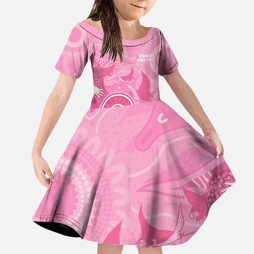 Australia Breast Cancer Awareness Family Matching Off The Shoulder Long Sleeve Dress and Hawaiian Shirt Pink Ribbon Manta Ray Aboriginal Art - Aussie Hoodie