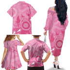 Australia Breast Cancer Awareness Family Matching Off The Shoulder Long Sleeve Dress and Hawaiian Shirt Pink Ribbon Manta Ray Aboriginal Art - Aussie Hoodie