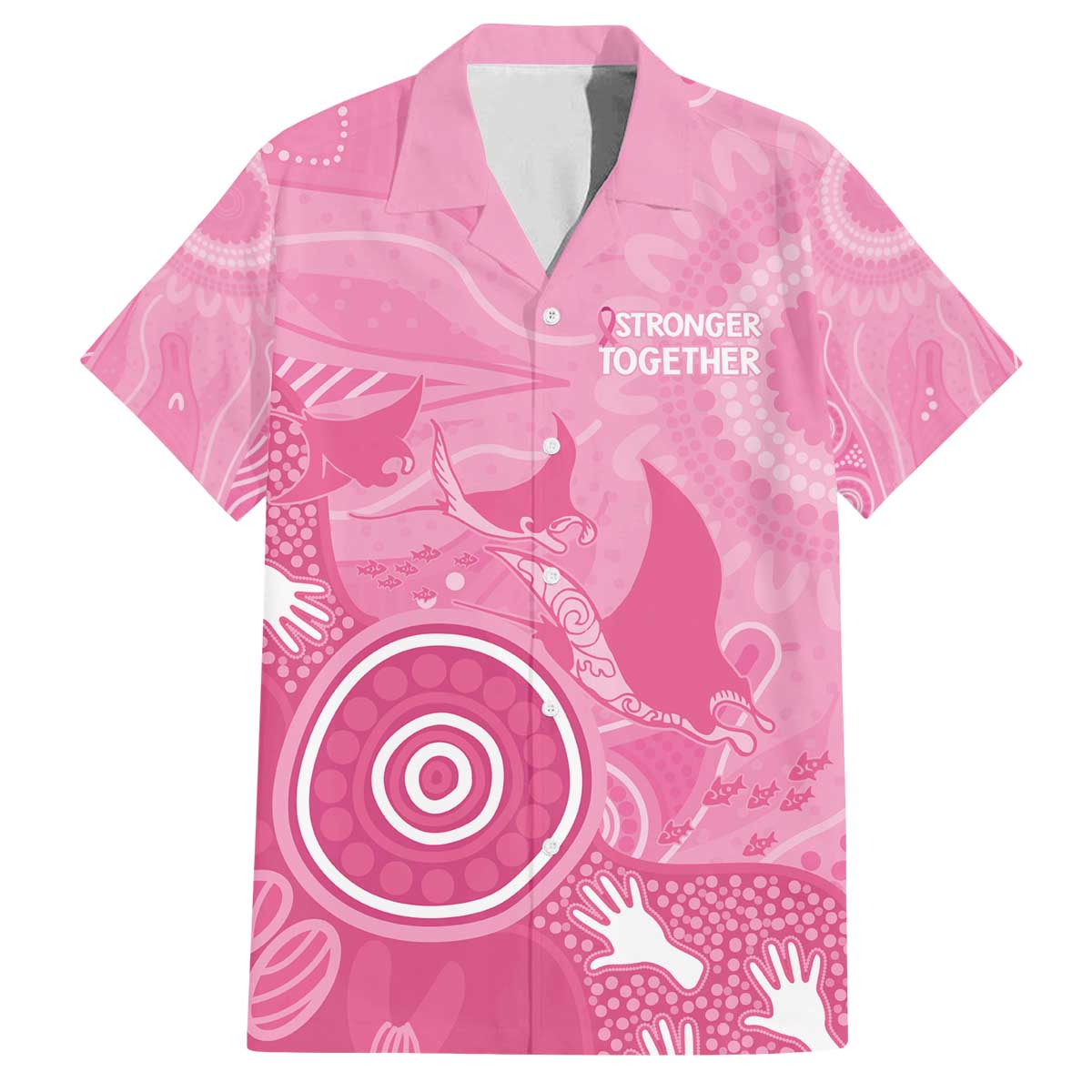 Australia Breast Cancer Awareness Family Matching Off The Shoulder Long Sleeve Dress and Hawaiian Shirt Pink Ribbon Manta Ray Aboriginal Art - Aussie Hoodie