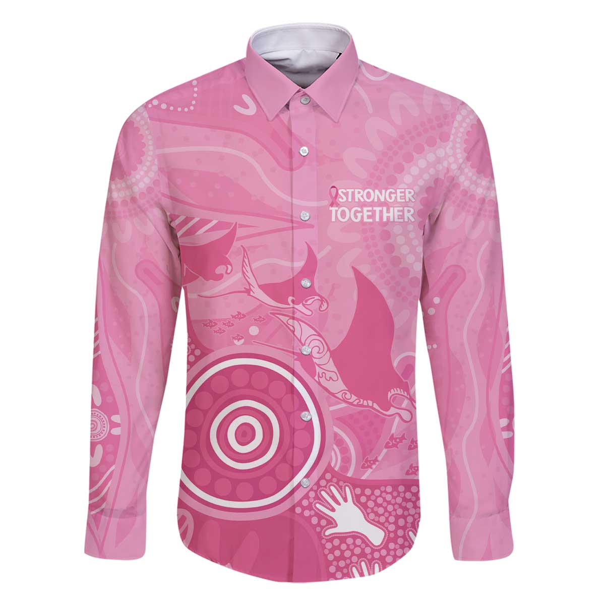 Australia Breast Cancer Awareness Family Matching Off The Shoulder Long Sleeve Dress and Hawaiian Shirt Pink Ribbon Manta Ray Aboriginal Art - Aussie Hoodie