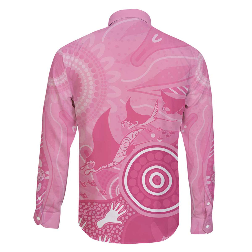 Australia Breast Cancer Awareness Family Matching Off The Shoulder Long Sleeve Dress and Hawaiian Shirt Pink Ribbon Manta Ray Aboriginal Art - Aussie Hoodie