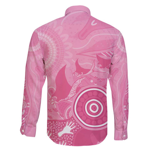 Australia Breast Cancer Awareness Family Matching Off The Shoulder Long Sleeve Dress and Hawaiian Shirt Pink Ribbon Manta Ray Aboriginal Art - Aussie Hoodie