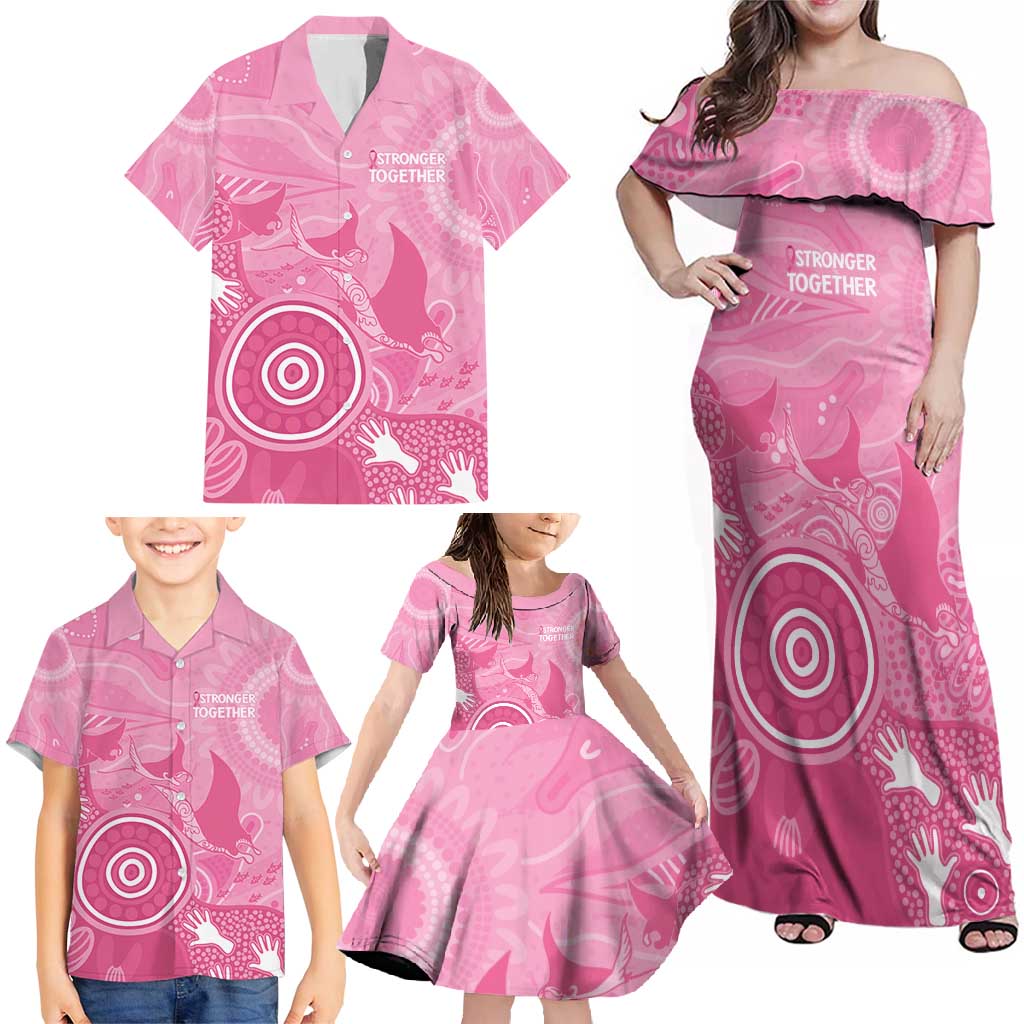 Australia Breast Cancer Awareness Family Matching Off Shoulder Maxi Dress and Hawaiian Shirt Pink Ribbon Manta Ray Aboriginal Art - Aussie Hoodie