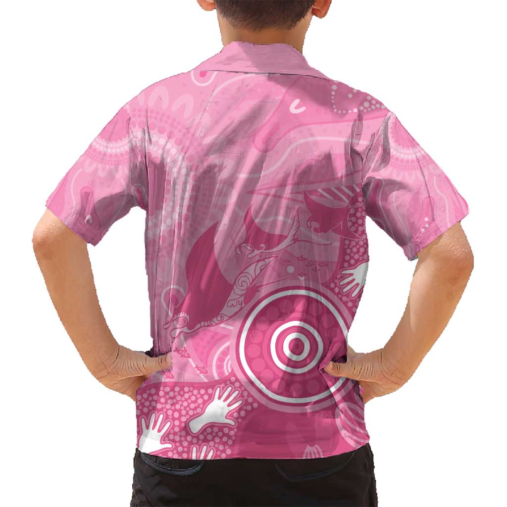 Australia Breast Cancer Awareness Family Matching Off Shoulder Maxi Dress and Hawaiian Shirt Pink Ribbon Manta Ray Aboriginal Art - Aussie Hoodie