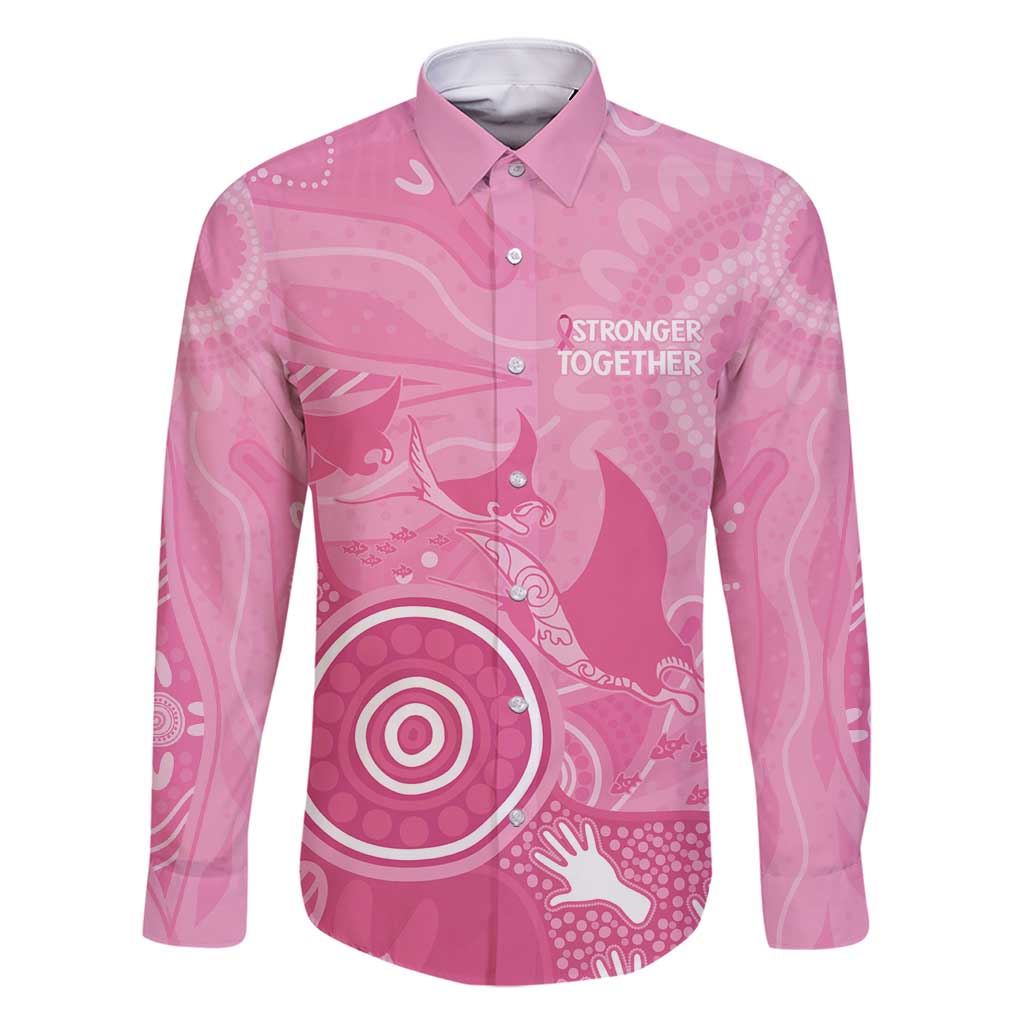 Australia Breast Cancer Awareness Family Matching Off Shoulder Maxi Dress and Hawaiian Shirt Pink Ribbon Manta Ray Aboriginal Art - Aussie Hoodie