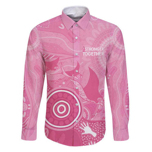 Australia Breast Cancer Awareness Family Matching Off Shoulder Maxi Dress and Hawaiian Shirt Pink Ribbon Manta Ray Aboriginal Art - Aussie Hoodie