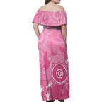 Australia Breast Cancer Awareness Family Matching Off Shoulder Maxi Dress and Hawaiian Shirt Pink Ribbon Manta Ray Aboriginal Art - Aussie Hoodie