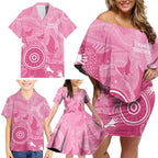 Australia Breast Cancer Awareness Family Matching Off Shoulder Short Dress and Hawaiian Shirt Pink Ribbon Manta Ray Aboriginal Art - Aussie Hoodie