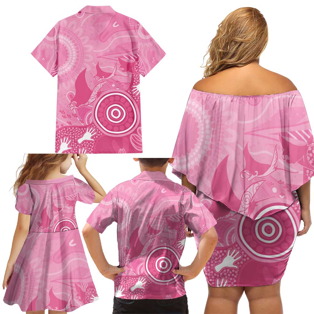 Australia Breast Cancer Awareness Family Matching Off Shoulder Short Dress and Hawaiian Shirt Pink Ribbon Manta Ray Aboriginal Art - Aussie Hoodie