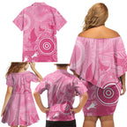 Australia Breast Cancer Awareness Family Matching Off Shoulder Short Dress and Hawaiian Shirt Pink Ribbon Manta Ray Aboriginal Art - Aussie Hoodie