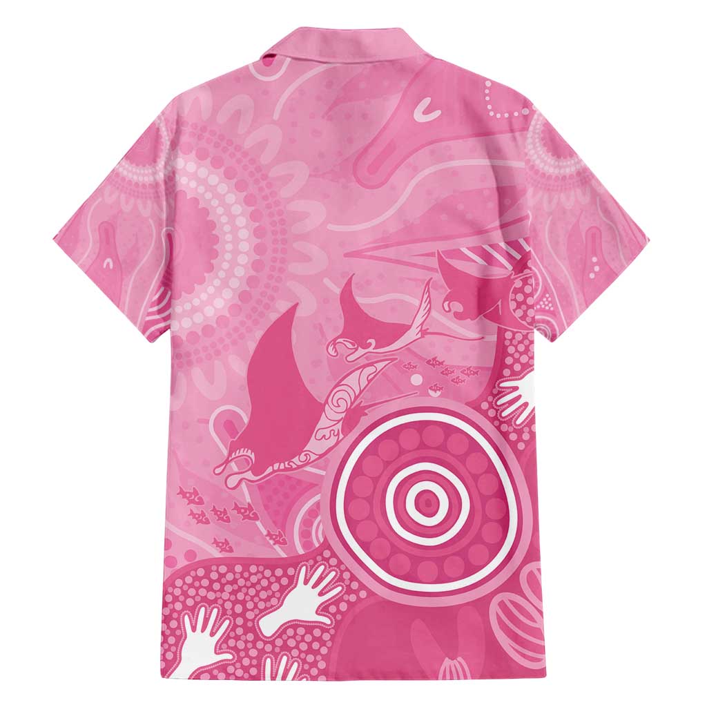 Australia Breast Cancer Awareness Family Matching Off Shoulder Short Dress and Hawaiian Shirt Pink Ribbon Manta Ray Aboriginal Art - Aussie Hoodie